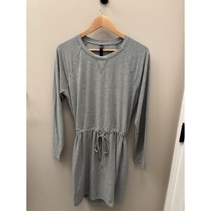 Gray T-shirt dress women's stretchy asymmetric drawstring dress